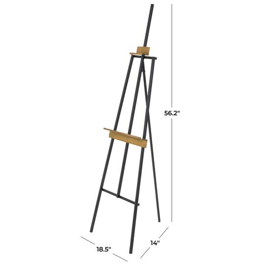 56.25" Black Metal Painter's Inspired 3-Tier Display Easel with Gold Accents